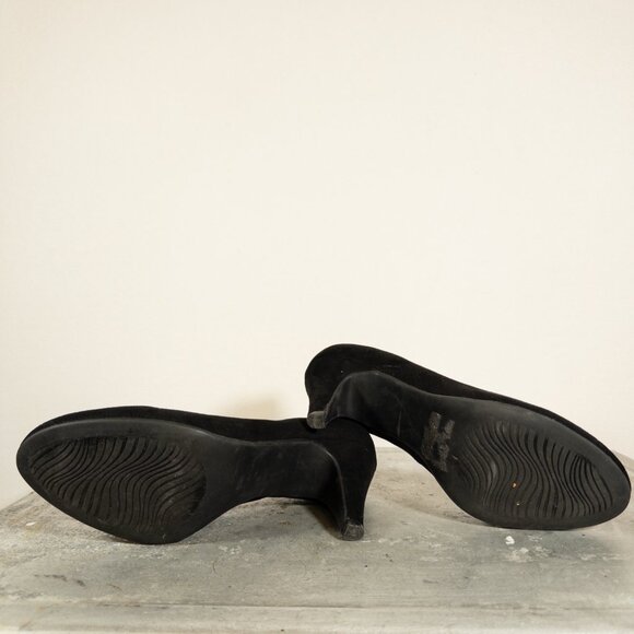 Black Velvet Classic Heels Rubber Sole 9 Chunky Stiletto - Picture 8 of 9